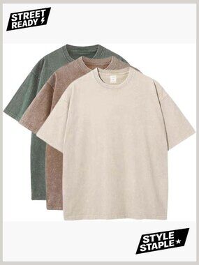 3 Pack Oversized Cotton Tees Unisex Heavyweight Vintage Tee Short Sleeve for